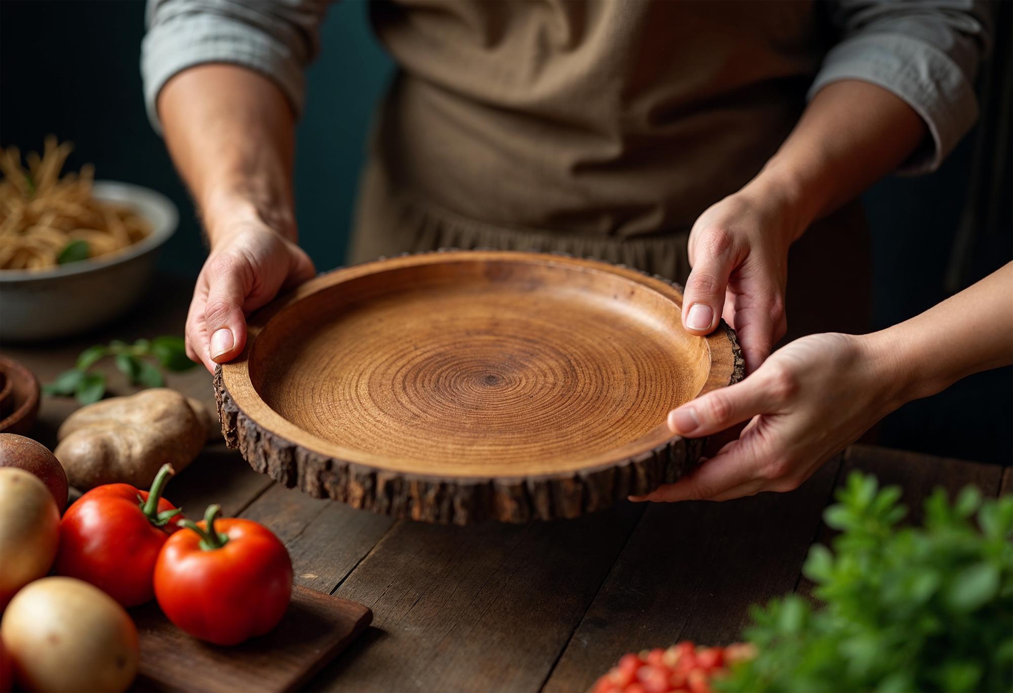 Chef preparing artisanal dish on wooden board